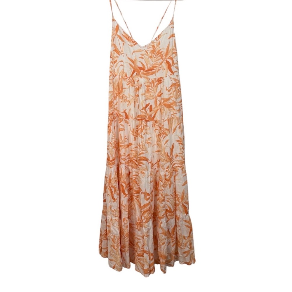 Abercrombie & Fitch Floral Tiered Maxi Dress Womens Size S Orange Linen Blend - Picture 3 of 15